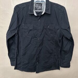 drill clothing company Large‎ Black Button Front Long Sleeve Shirt Convertible